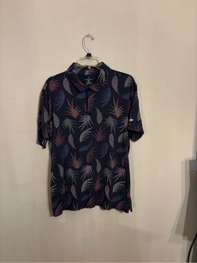 Men's Navy Tropical Print Polo Shirt